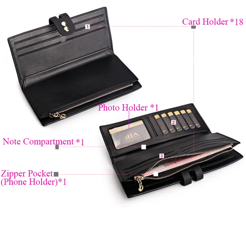 LMS 2017 Litchi Pattern Long Leather Womens Wallets And Purses Fashion Zipper & Hasp Clutches Women Bag Phone Card Holder Wallet (3)