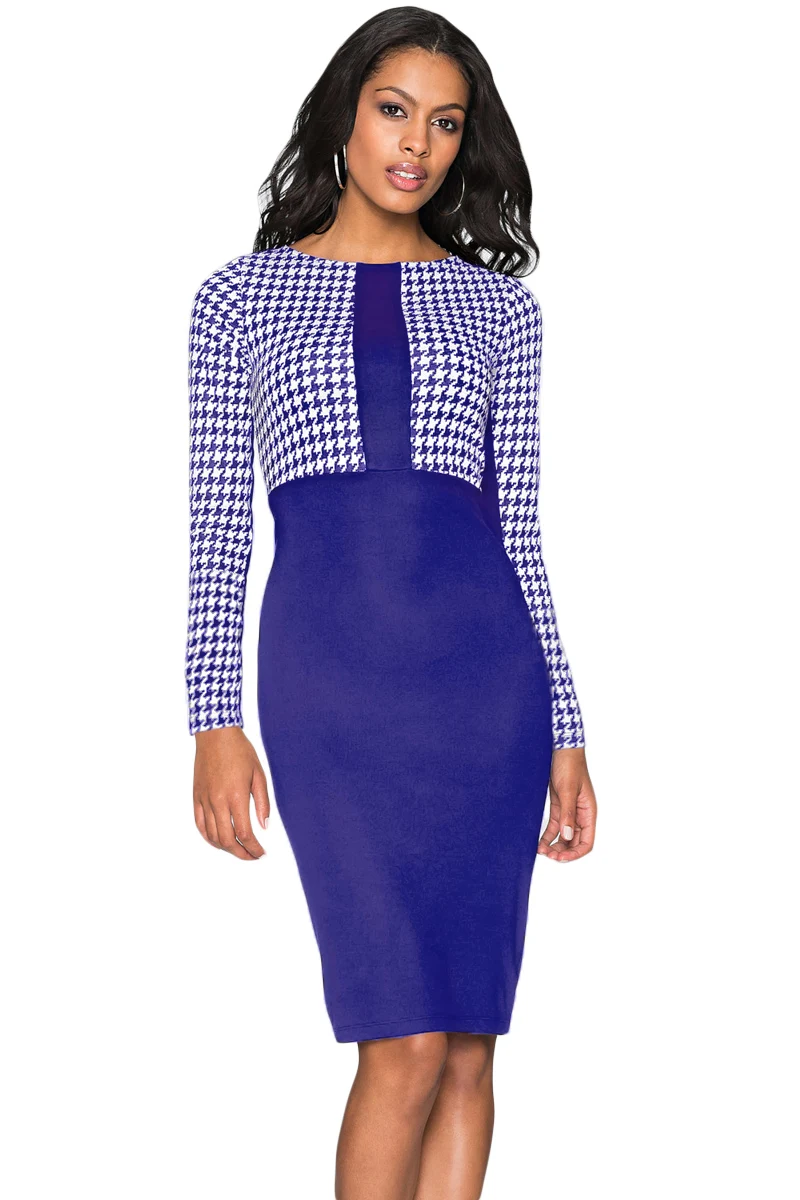 Cobalt-Blue-Houndstooth-Patchwork-Pencil-Midi-Dress-LC220538-5-1