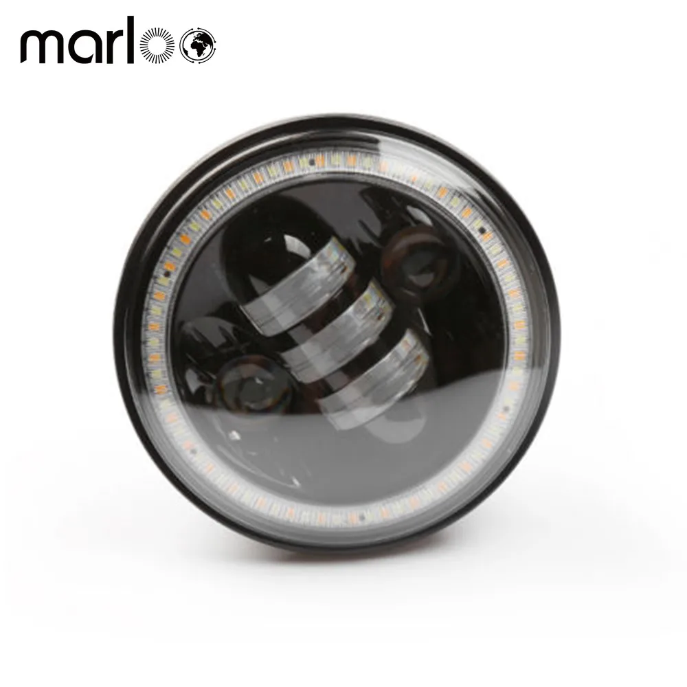 

Marloo Harley Dyna, Softail, Sporter 5.75" Harley Headlight White Halo DRL Amber Turn Signal 5 3/4 Inch Daymaker Led Headlight