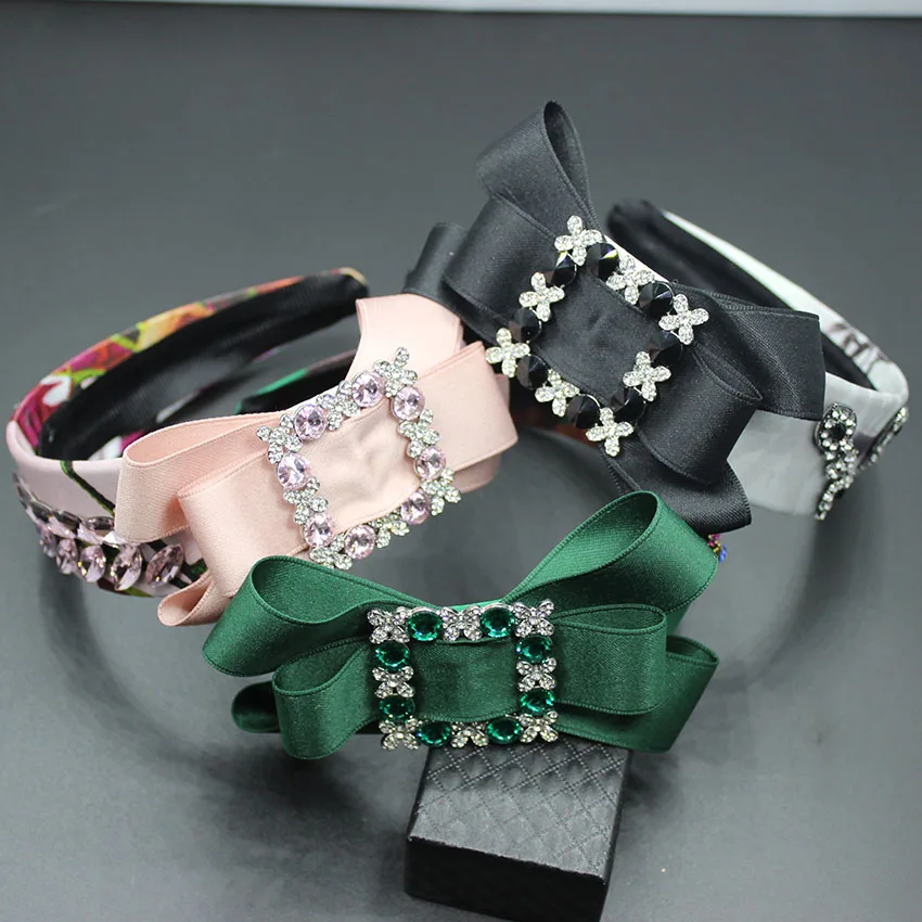 

Europe and the United States simple ribbons bow knives drill hoop silk large flower rhinestone headdress female Hair hand 048