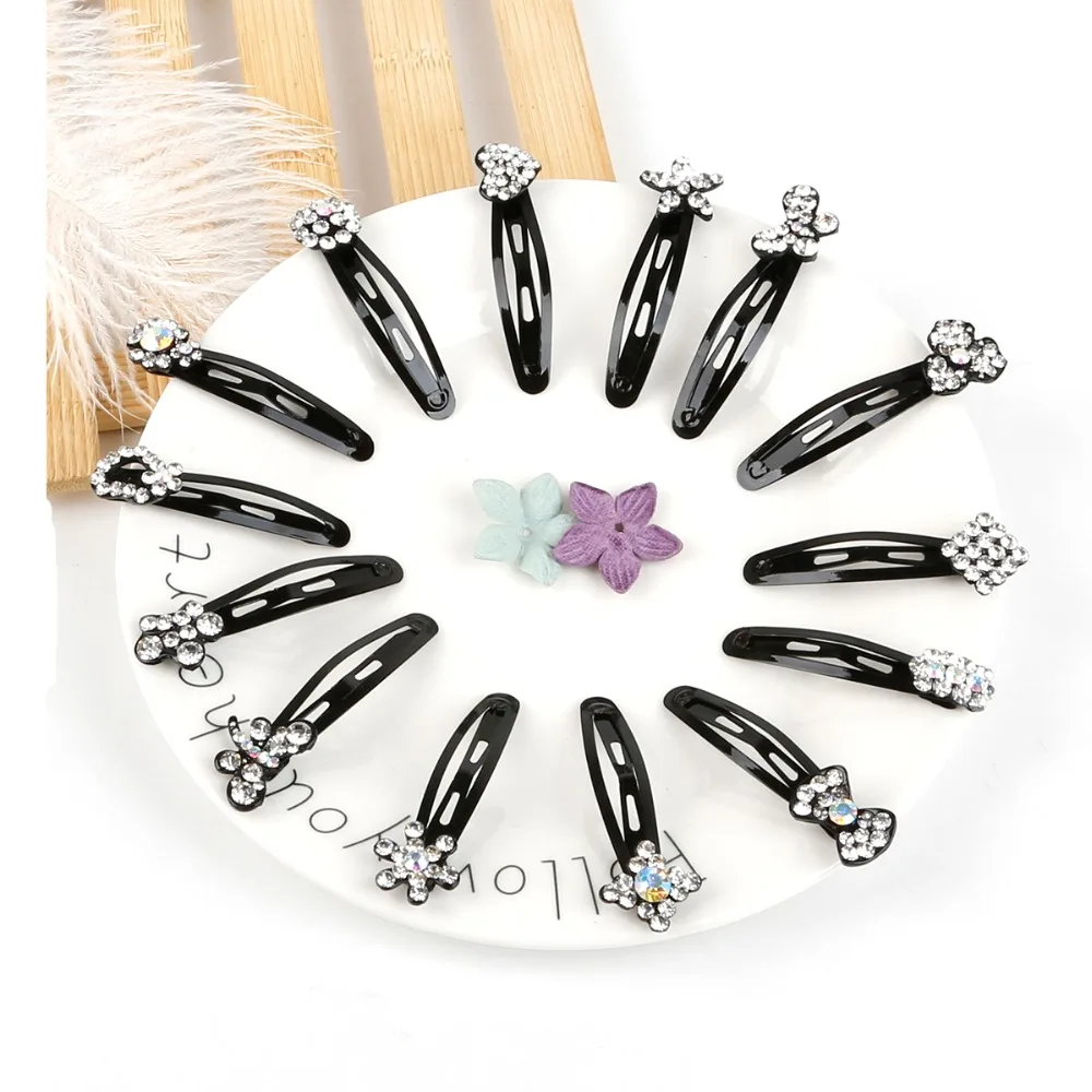 2PC/Pack New Black Hair Clips Girls Hairpins With Rhinestone BB Clips