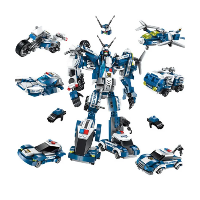 

577pcs 6in1 Police War Generals Robot Car Building bocks Educational toys for children Legoings