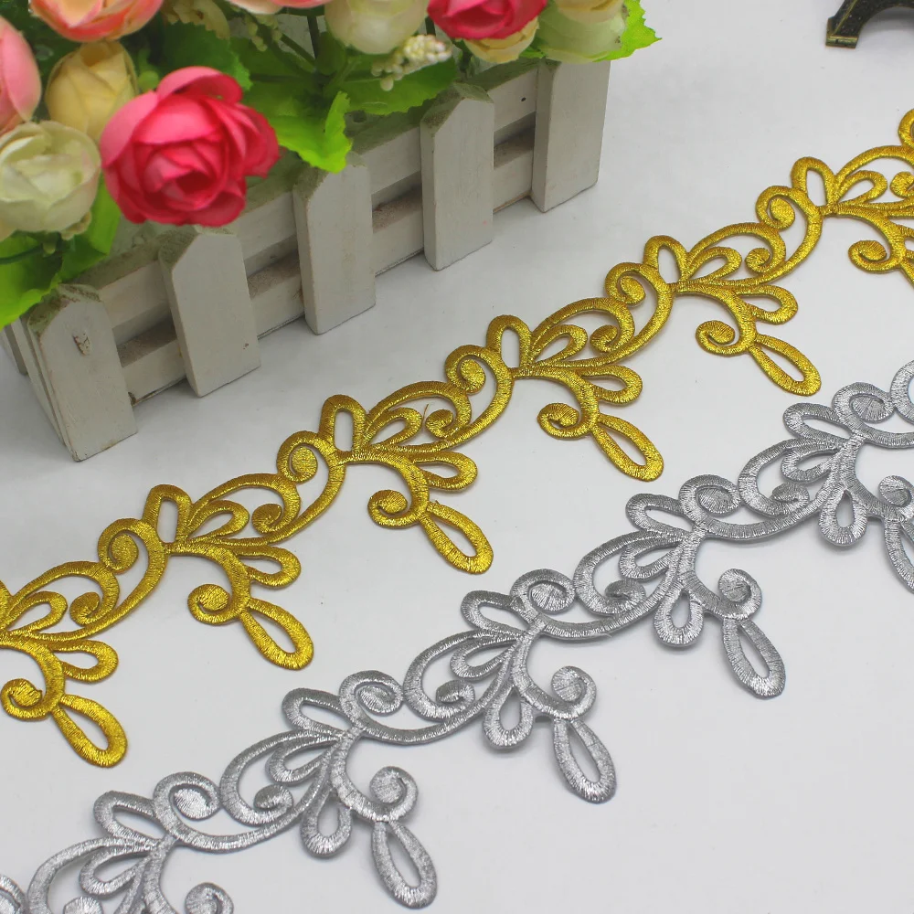 

Gold Embroidered Lace Cosplay Costume Trims Belt Tape Braided Appliqued Lace 3 Yards Iron On Diy Garment Ribbon 6.5cm Wide
