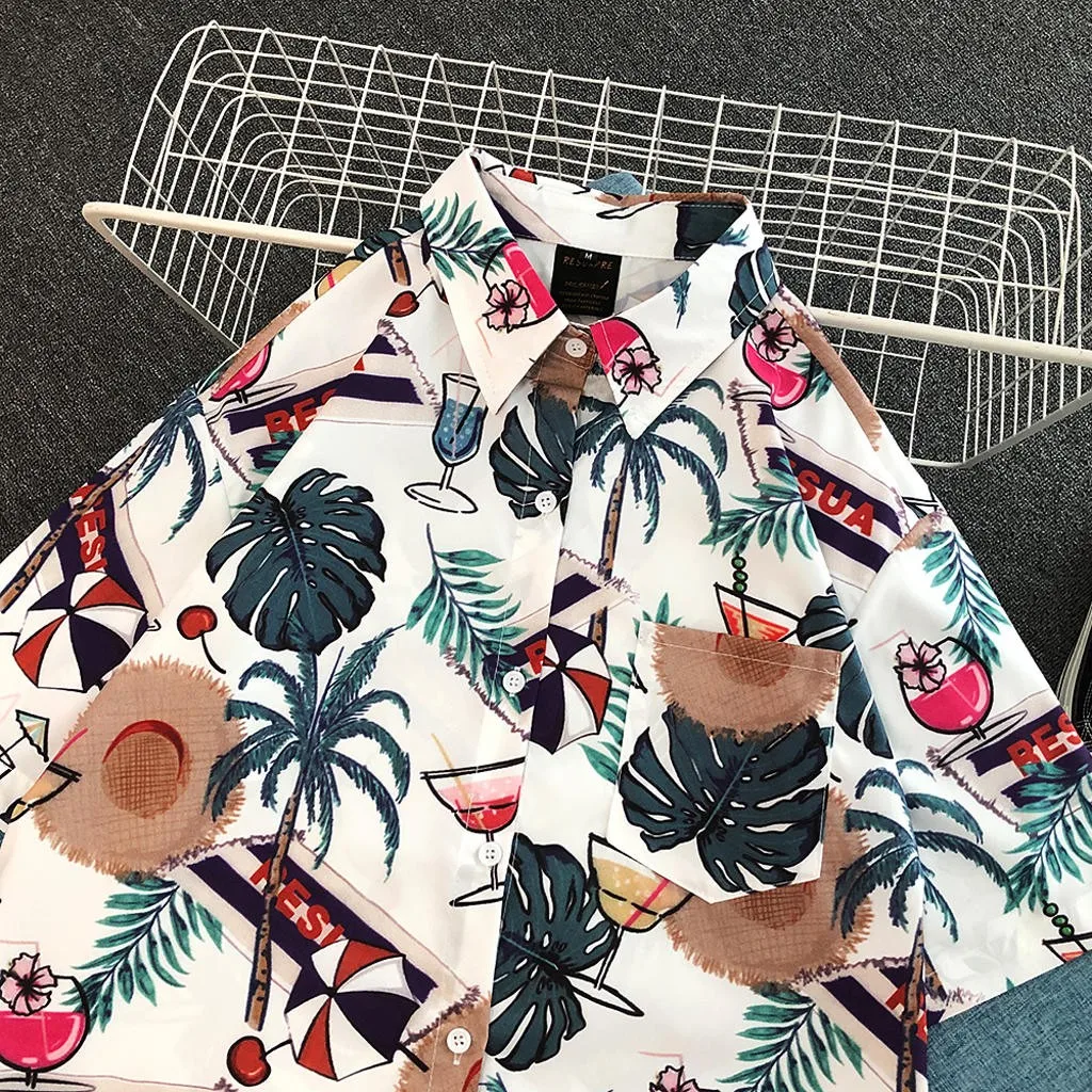 Популярная модная мужская белая рубашка с креативным принтом и отложным