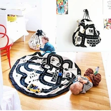 140 см Круглый Холщовый детский рельсовый автомобильный дорожный игровой коврик декор комнаты большая игрушка сумка для хранения детский наземный ковер с картой малыш