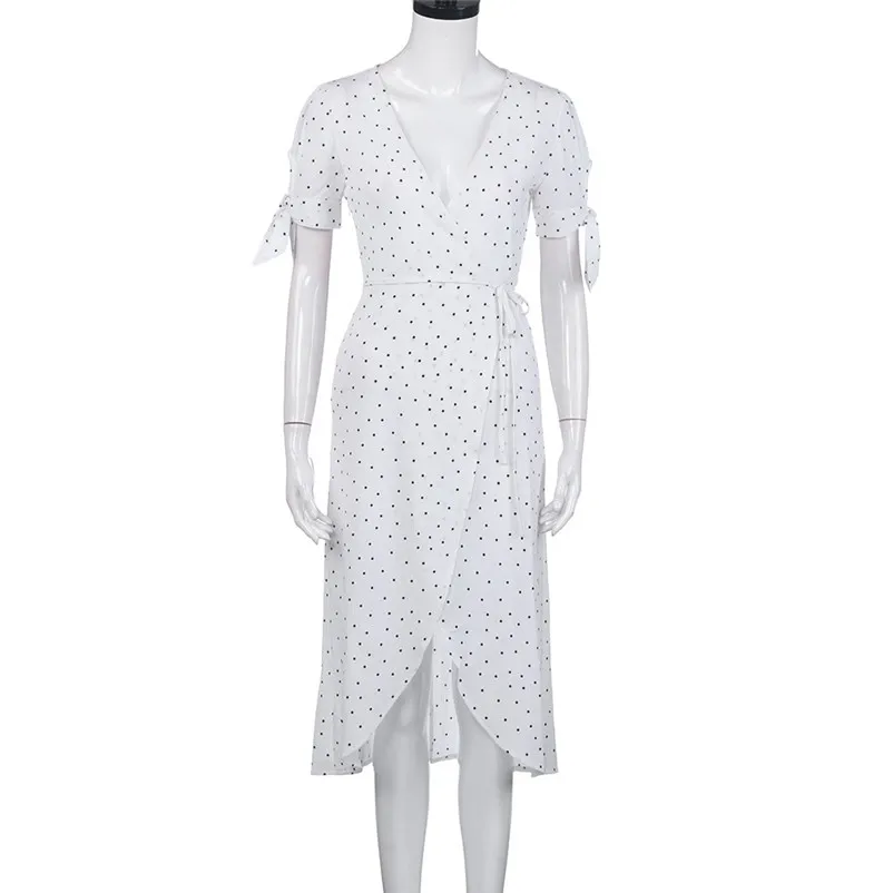 NEW Fashion summer dress 2018 V Neck Short Sleeve Boho Long Maxi Pokla Dot Evening Party Beach Dress vestido de festa Y03#N (2)
