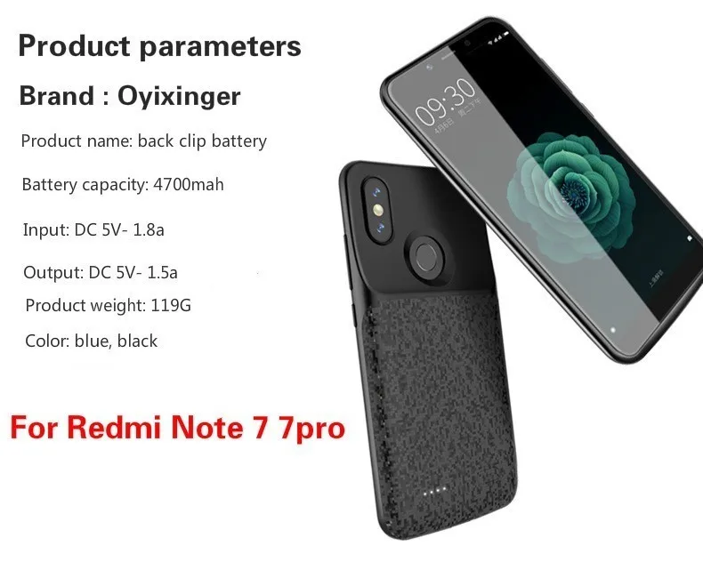 Neng New battery charger case For Redmi Note 7 Pro External charger Cover Backup power bank Charging case Capa For Redmi Note 7