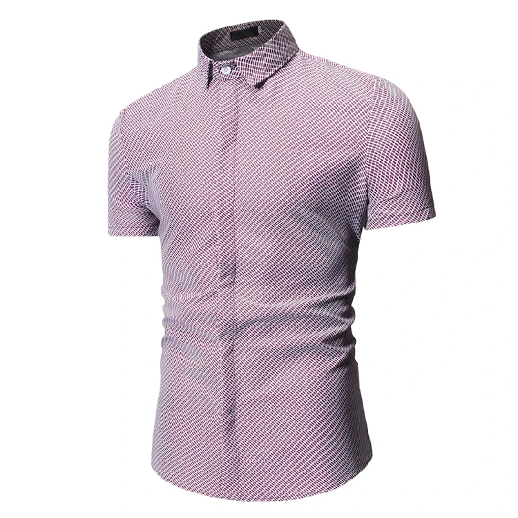2019 Новая мужская рубашка в клетку с принтом в горошек повседневные рубашки с коротким рукавом для мужчин облегающие мужские рубашки