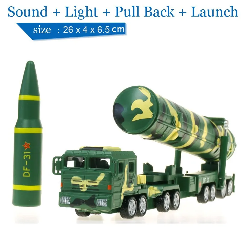 

Children Lights & Sound DF-31A Intercontinental Ballistic Missile Launch Vehicle 1:64 Diecast Car Military Model Toy Pull Back