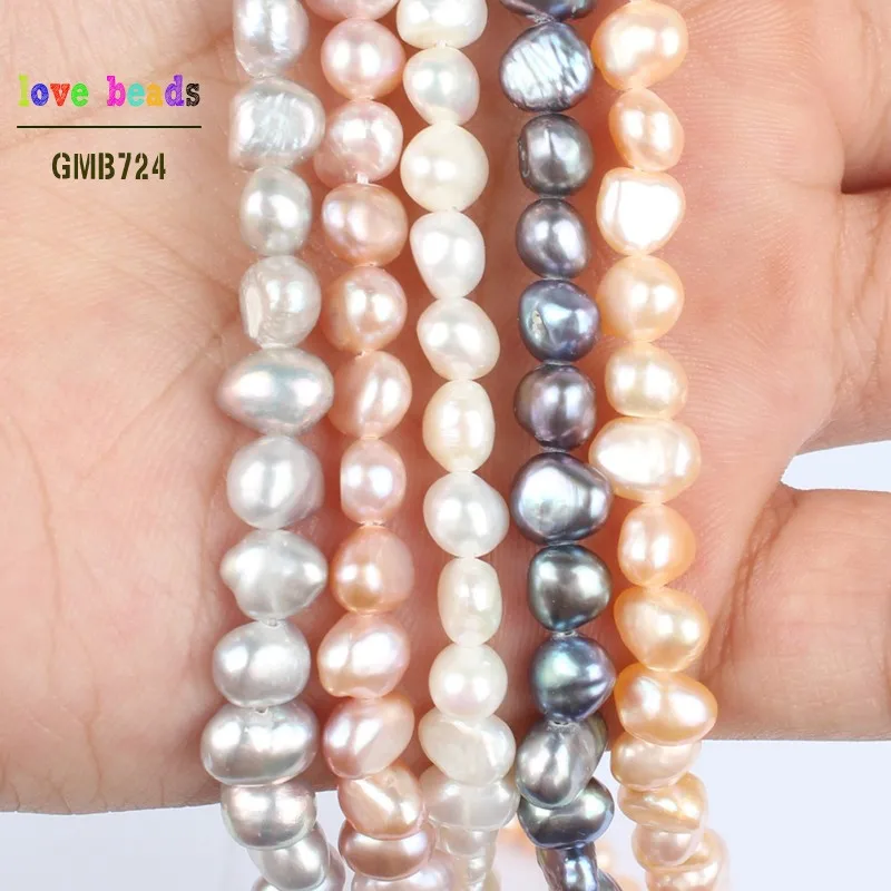 6-7mm Natural White Pink Freshwater Pearl Baroque Gem Irregular Beads Strand 15" for Bracelets Necklace Jewelry Making