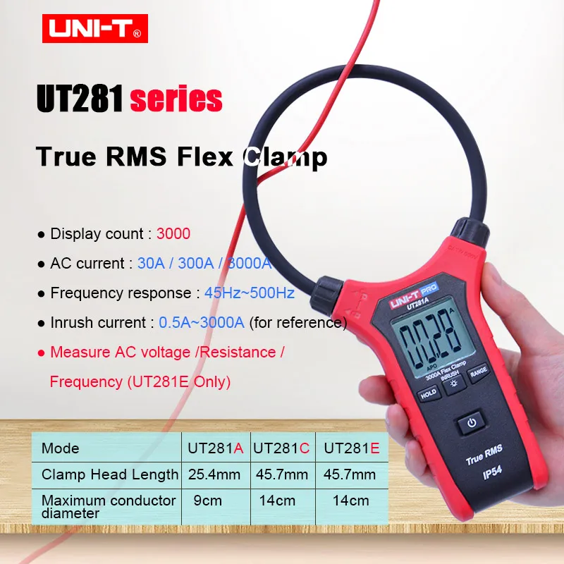 

Digital Rogowski Flex Clamp Meter Ture RMS AC Voltage Current meter UNI-T UT281A/UT281C/UT281E Multimeter Ohm Frequency tester
