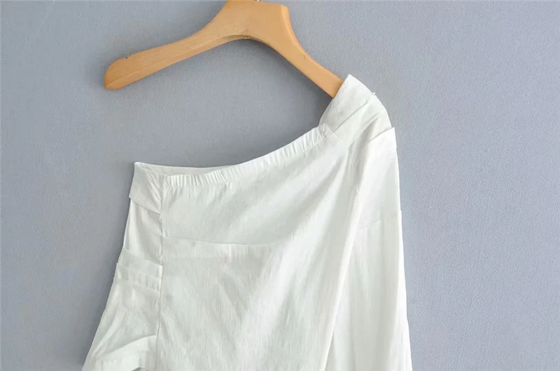 OMIKRON/модные женские белые рубашки с открытыми плечами для женщин; сезон лето-осень; блузка из хлопка и льна; шикарная Повседневная Уличная одежда для девочек; топы