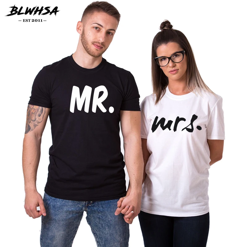 

BLWHSA Lovers Couple T shirt Women Men Newest Valentines Gift Printing Mr Mrs Couple Summer Matching Clothes For Lovers