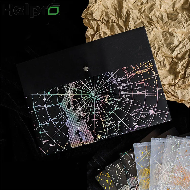 

Helpro 1PC Laser Scrub Button File Bag Hot Stamping Starry Sky Plan Bag Storage File Card Office Teacher Supplies Large Bag