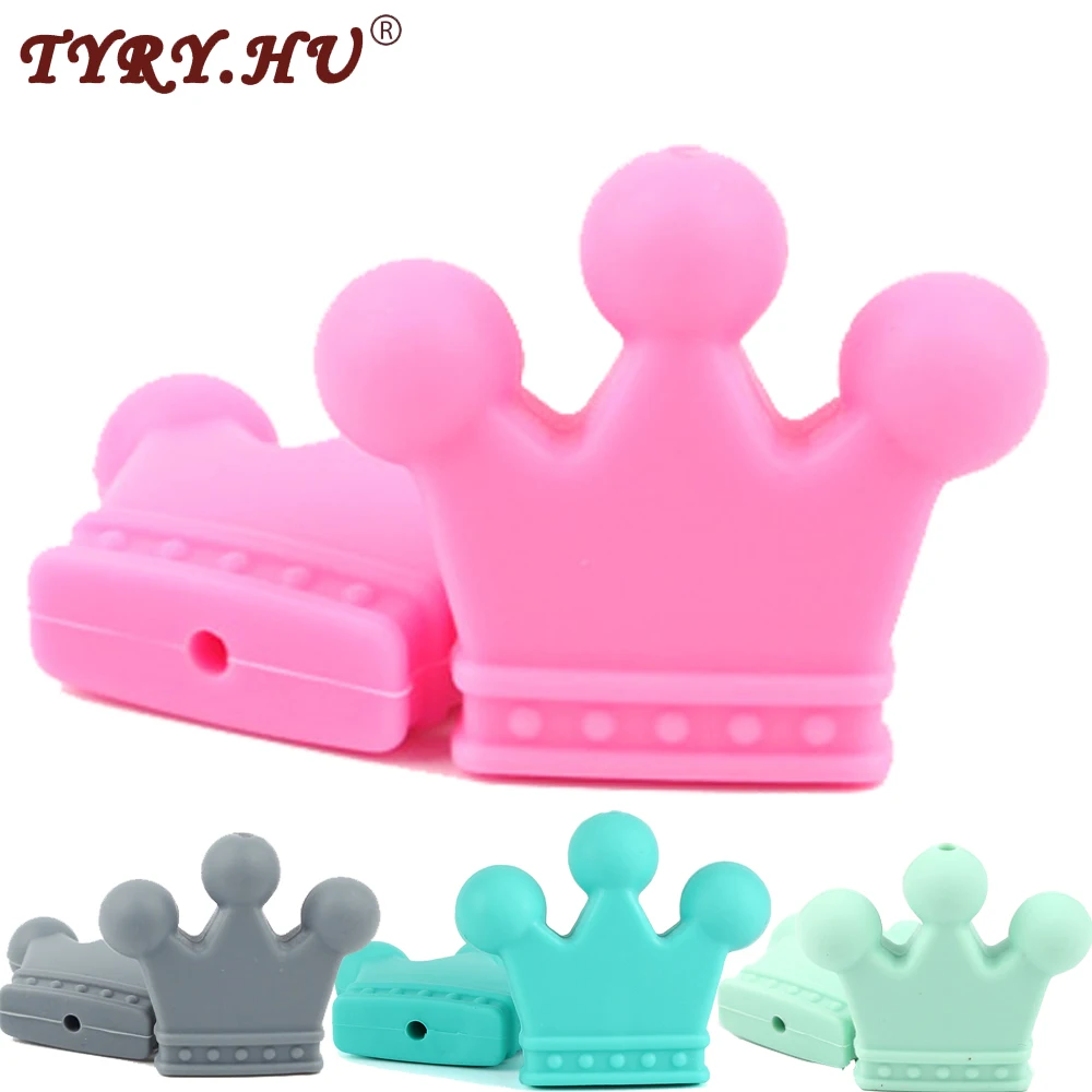 

TYRY.HU 10pcs Crown Silicone Beads BPA Free Baby Silicone Teething Toys DIY Necklace Chewing Teether Beads Food GradeTeether