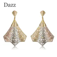 Dazz Trendy Folding Fan Shape Large Drop Earrings Full Zircons Three Tones Plated Luxury Jewelry Women Bridal Wedding Party Gift