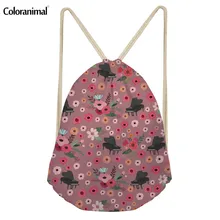 Coloranimal цветок Пианино Лен Для женщин маленький рюкзак сиамская кошка цветочным узором школьный рюкзак Mujer Drawstring Сумки Повседневное сумка