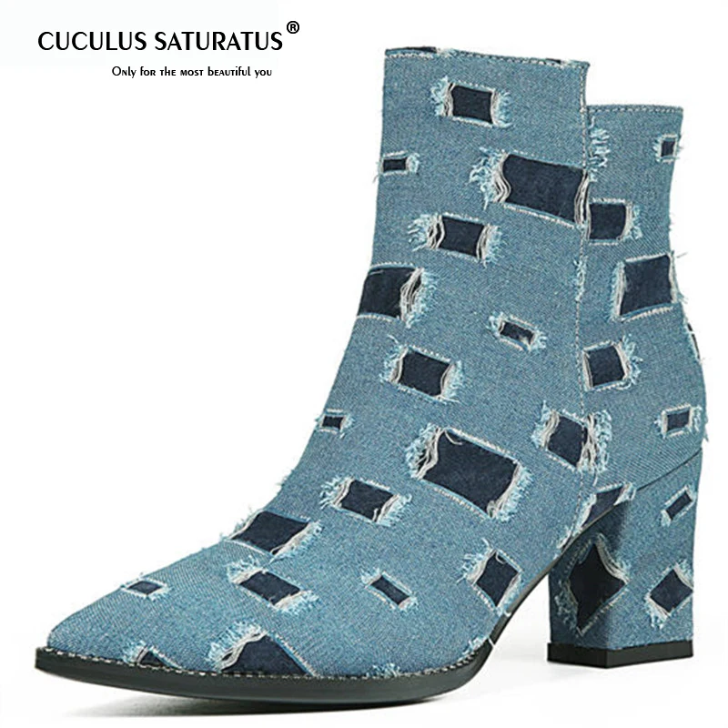 

Cuculus 2019 top quality ankle boots for women pointed toe autumn winter boots simple zip mixed colors high heels shoes 1310