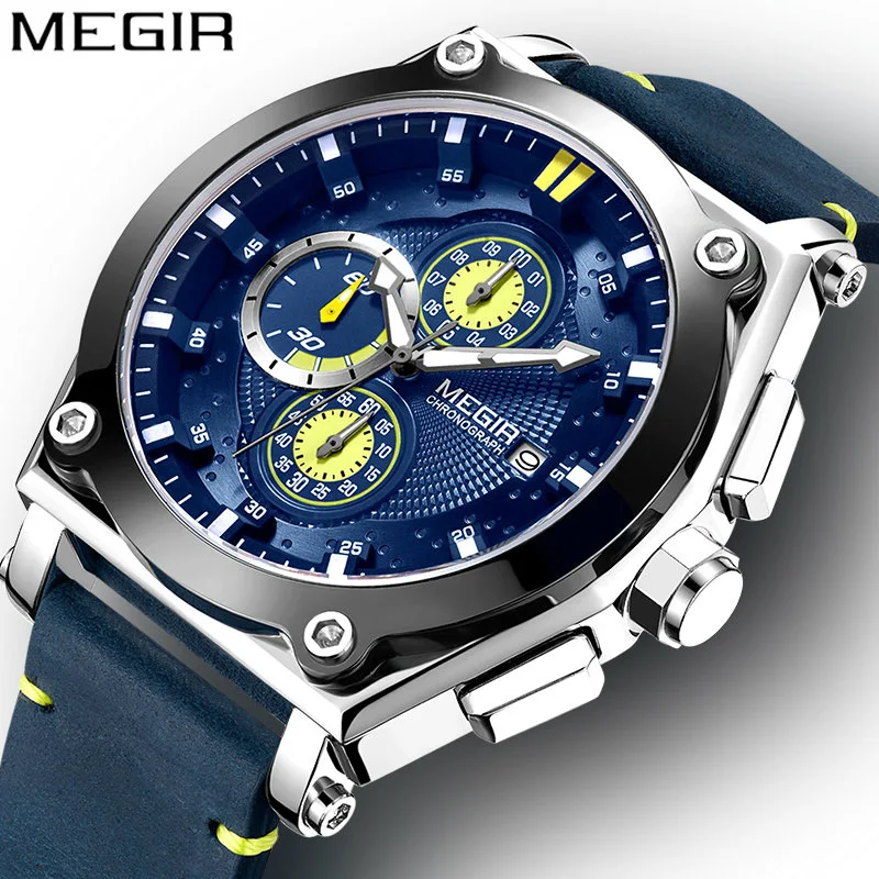 

Megir Sport Watch Men Waterproof Military Watches Men Army Military Luminous Deportivo Leather Strap Quartz Man Watches Clock