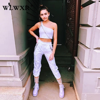 

WLWXR Casual Bandage Cargo Pants Women Joggers Sweatpants Pockets High Waist Pants Female Trousers Harajuku Pencil Loose Pants