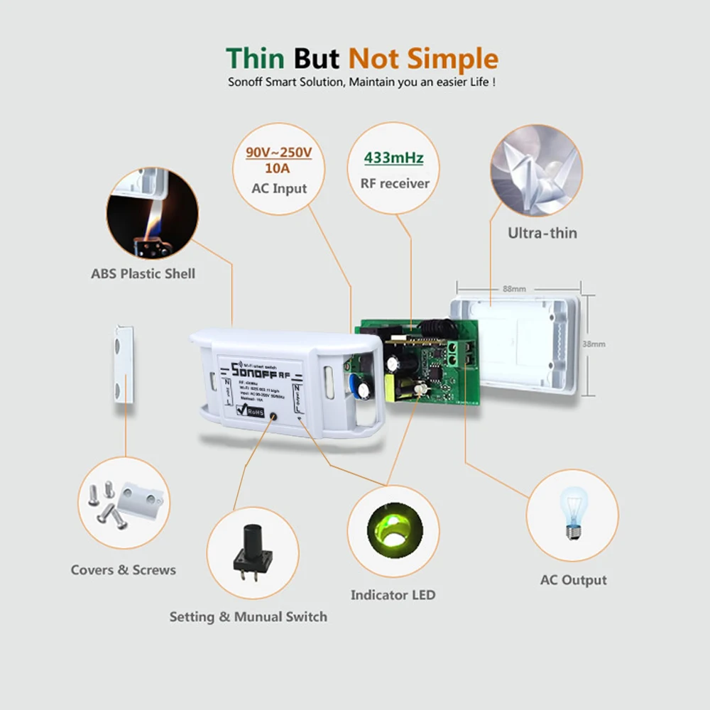 ITEAD SONOFF RF WiFi беспроводной переключатель+ 433 МГц пульт дистанционного управления Автоматизация модуль Таймер Универсальный DIY умный дом для IOS Android