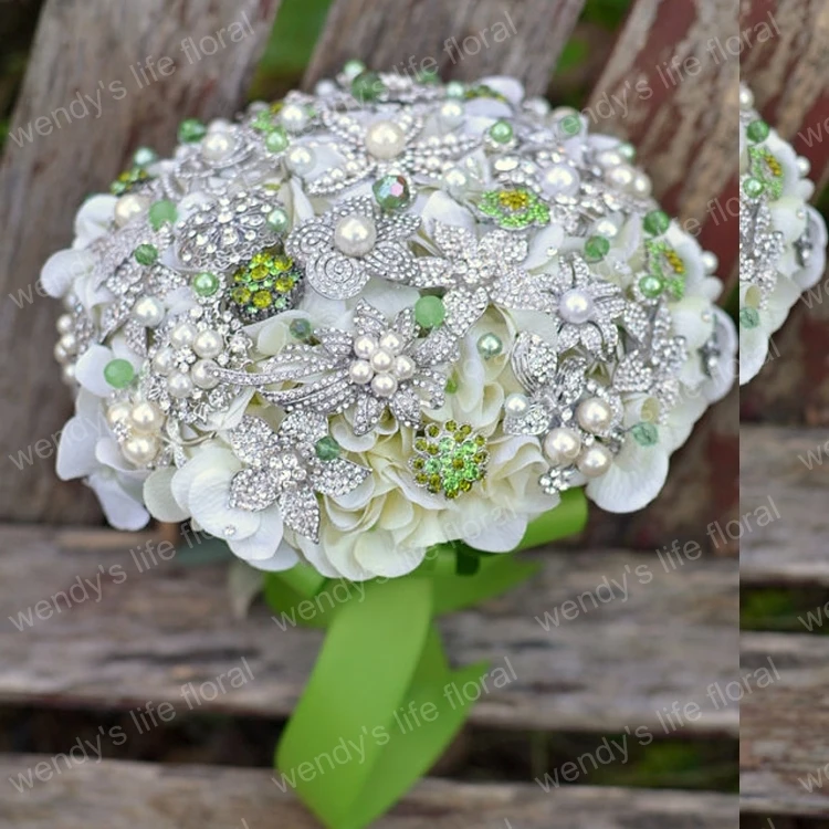 Flores noiva segurando flores do casamento de luxo branco contas verdes flores da terra arrendada