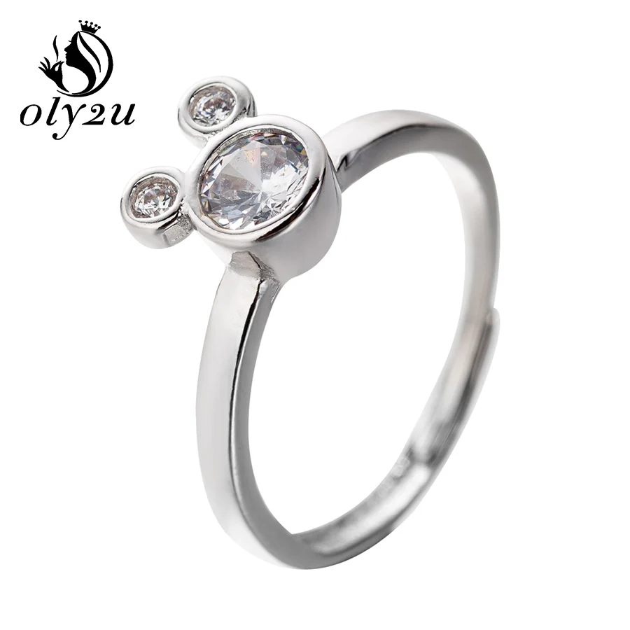 Mickey Rings 2 Poly2u, женские кольца с Микки-Маусом, милое кольцо с мышкой, циркон, свадебные модные ювелирные изделия, детские подарки, bijoux femme - Цвет основного камня: Mickey Rings 2