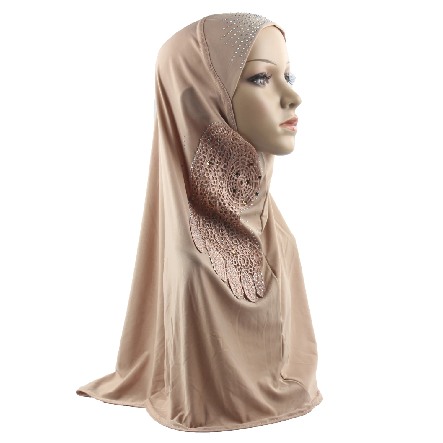 

10 Pieces Muslim Hijab for Women 1 piece Amira Headscarf Ice Silk Material Beautiful Embroidery Wholesale