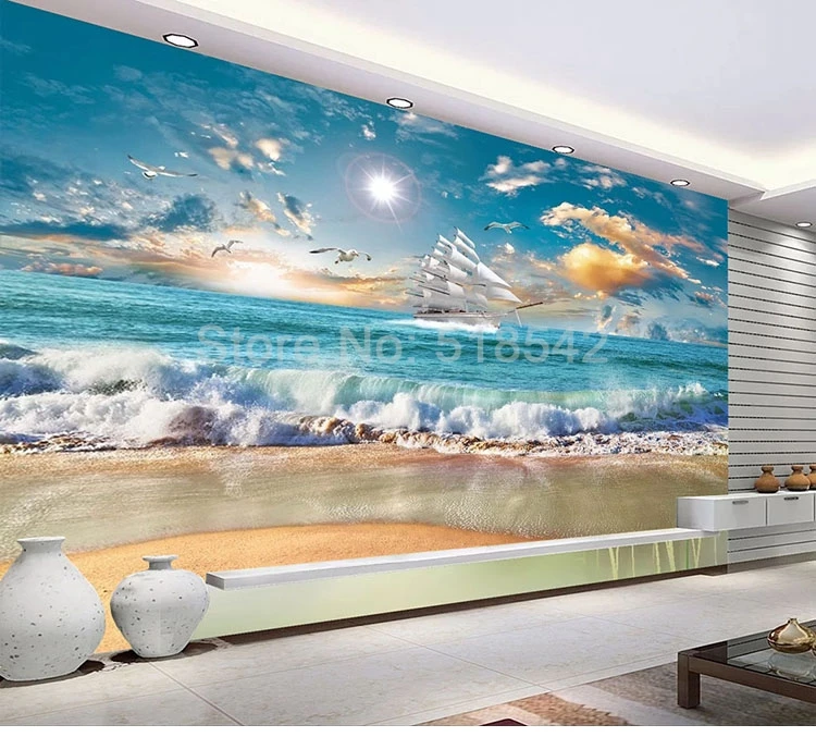 Пользовательские 3D фото обои для спальни морской пейзаж Парусник Sunrise гостиная диван ТВ фон настенная обои для стен