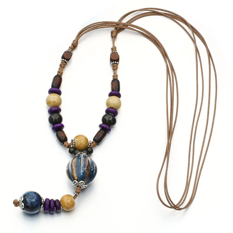 New Fashion 2016 Collares Mujer Ethnic Women s Long Ceramic Beads Wood font b Pendant b