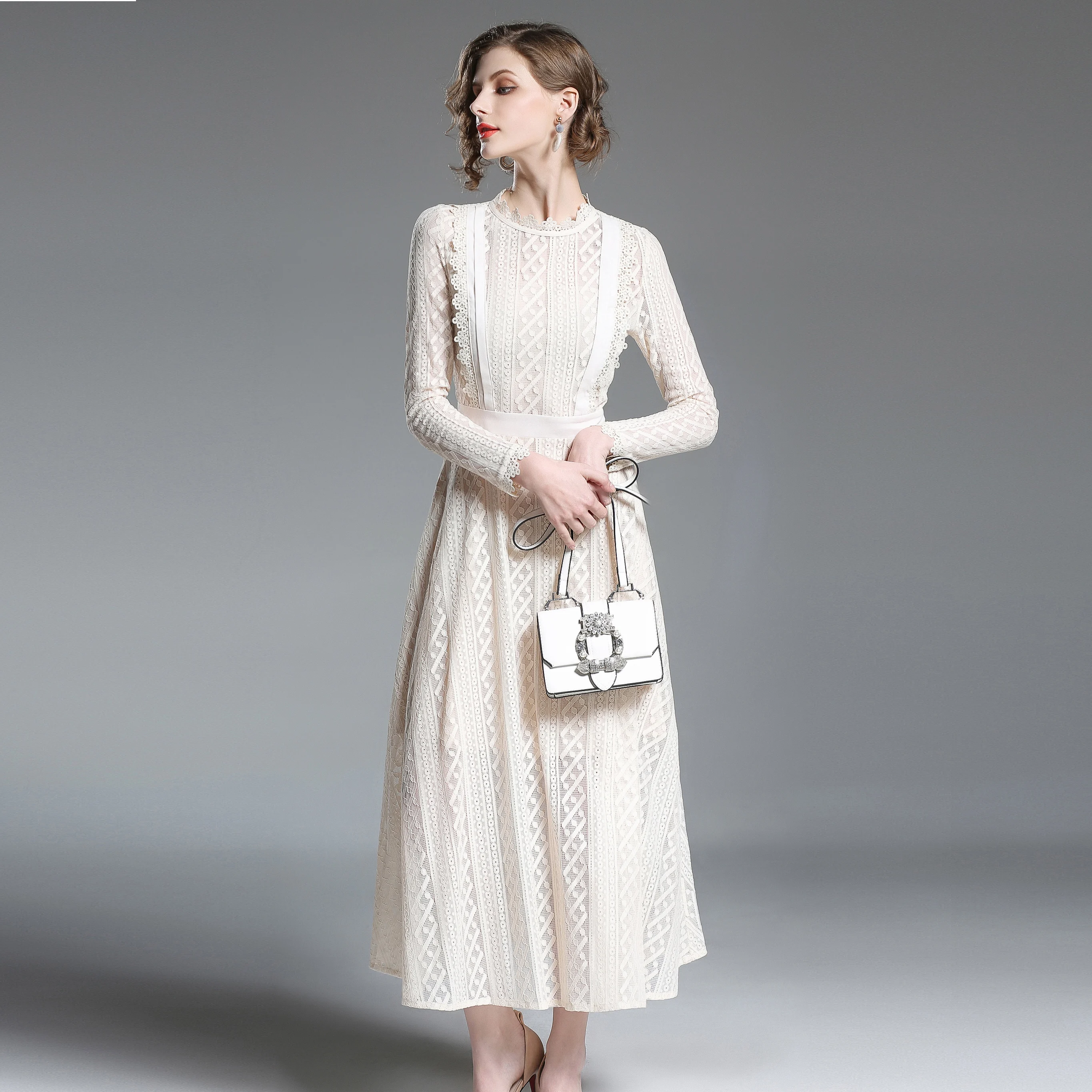 2018 New Women Spring Autumn Dresses Comfortable Long Sleeve Ankle Length Elegant All Lace Dress