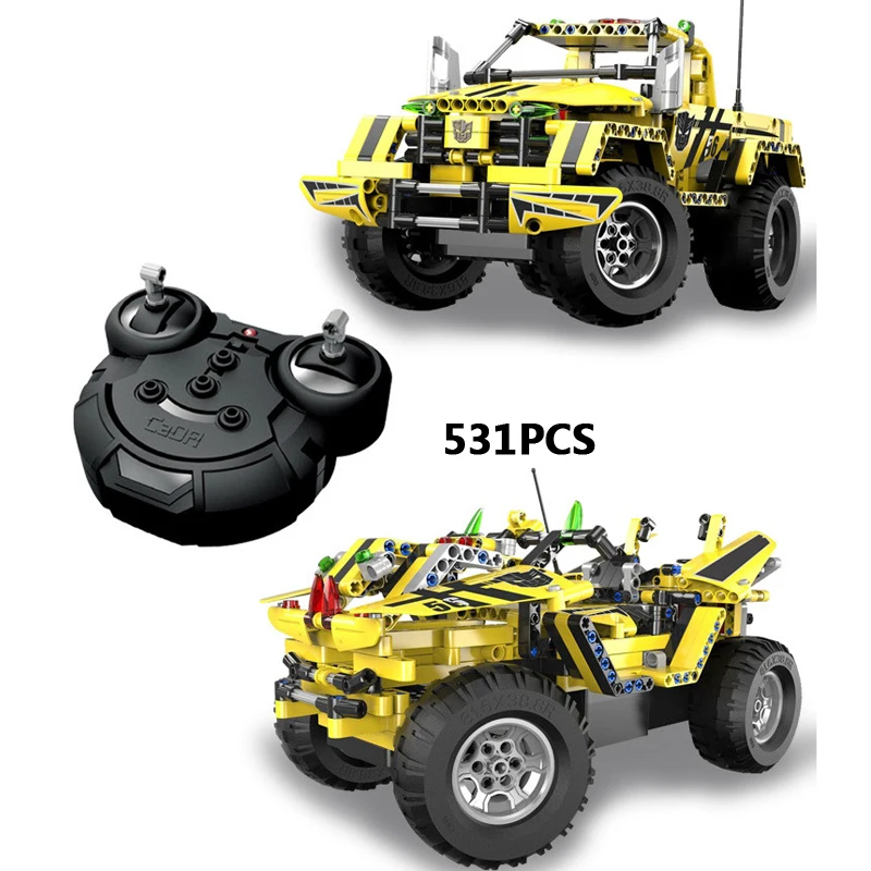 Technics yellow pickup radio remote control Off-road vehicle 2in1 block Transformation assemblage model legoeinglys brick rc toy