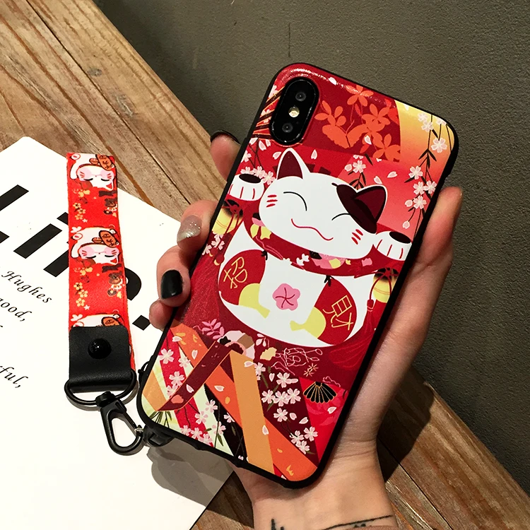 Чехол для iPhone 11 Pro Max Cute Fortune Cat, чехол на заднюю панель для iPhone X XS Max XR 6 7 8plus Maneki Neko Shell+ ремни