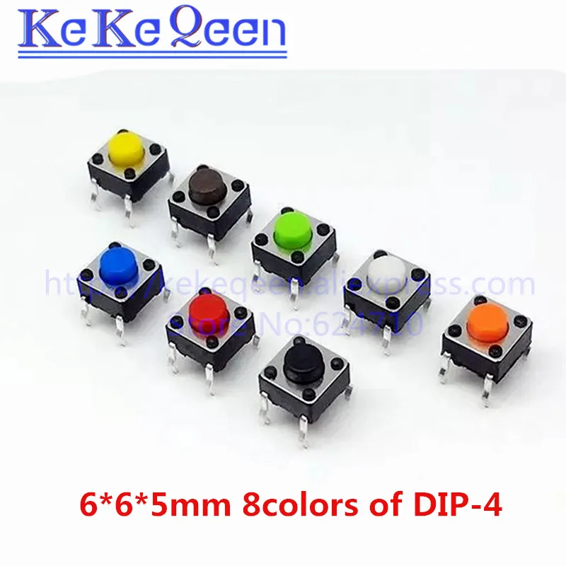 

1000Pcs 6*6*5mm Through Hole Micro Push Button Tactile Tact Electronic Switch Brown Blue Black Red Orange Green Yellow White