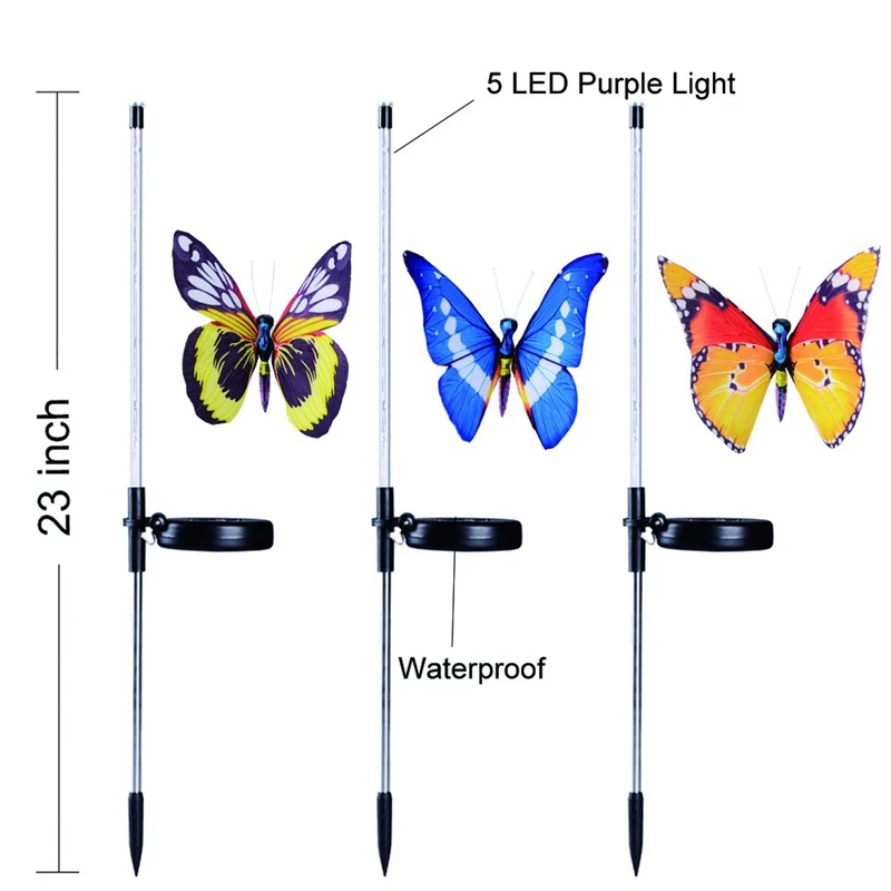 Солнечный садовый светильник s на открытом воздухе-3 упаковки солнечный светильник с волоконно-оптической бабочкой декоративный светильник s, многоцветные светодиодные лампы