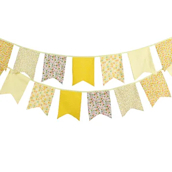 

New 3.5M 12 flags Yellow Fabric Bunting Handmade Personality Wedding Birthday Party Decoration Baby Shower Customize Garland