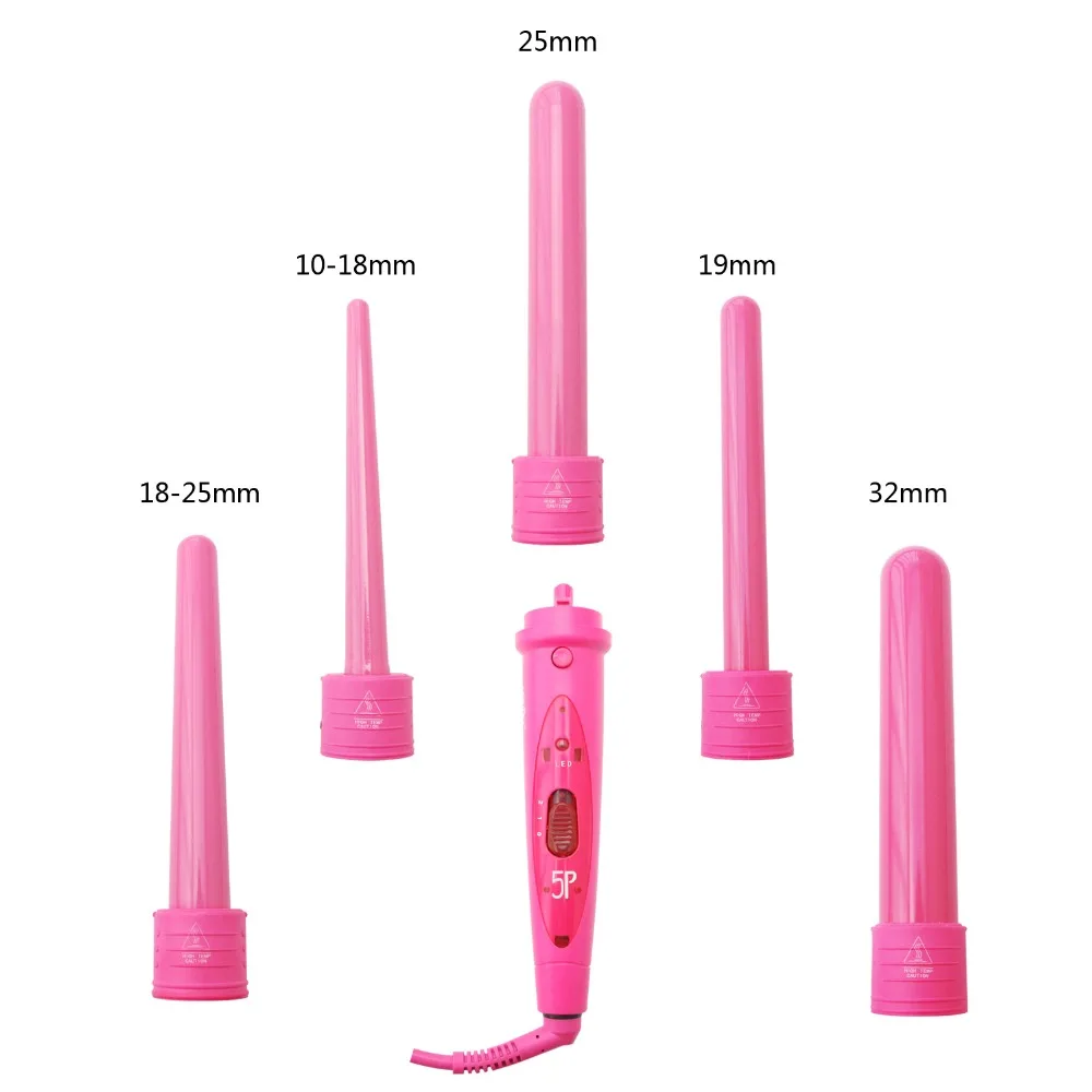 

Pro 5 Part Interchangeable Hair Curling Iron Machine Ceramic Hair Curler Multi-size Roller Heat Resistant Glove Styling Set