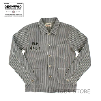 

Vintage Men's Stripes Railway Shirt Hunting Jacket Long Sleeve Fall Casual Shirt Juniors