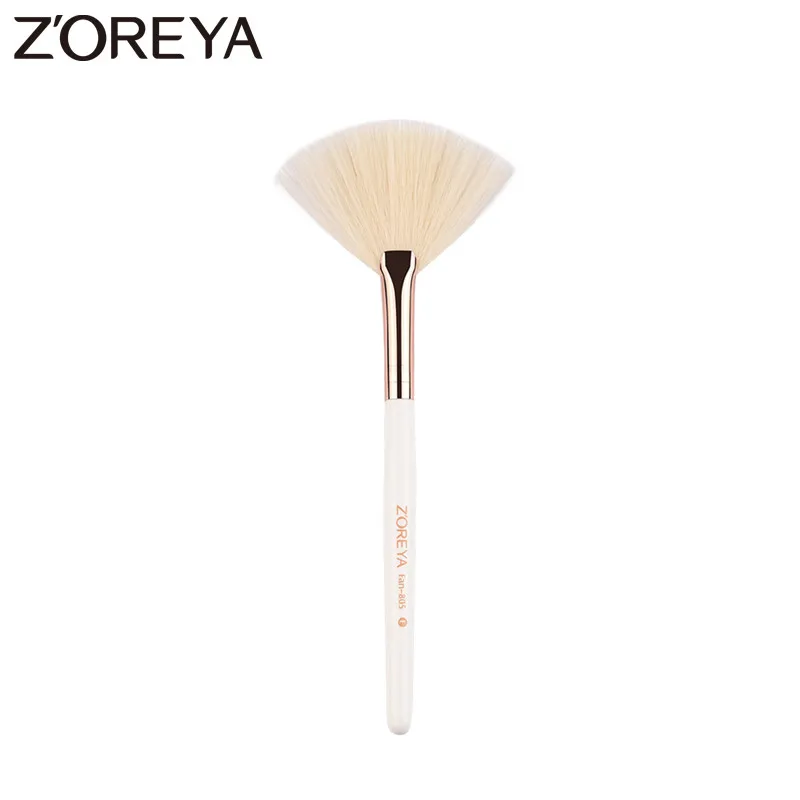 ZOREYA Brand White Handle Fan Makeup Brush Comfortable Synthetic Hair Rose Gold Ferrule Cosmetic Tools For Face Make Up