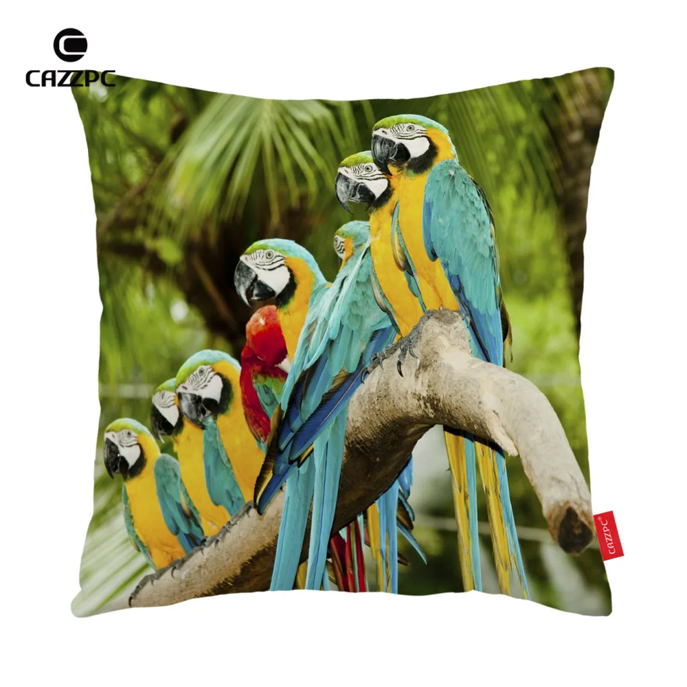 Jungle Blue Yellow Red Macaw Parrot in Branch Print Car Decorative Pillowcase Pillow cases Cushion Covers Sofa Home Decor | Дом и сад