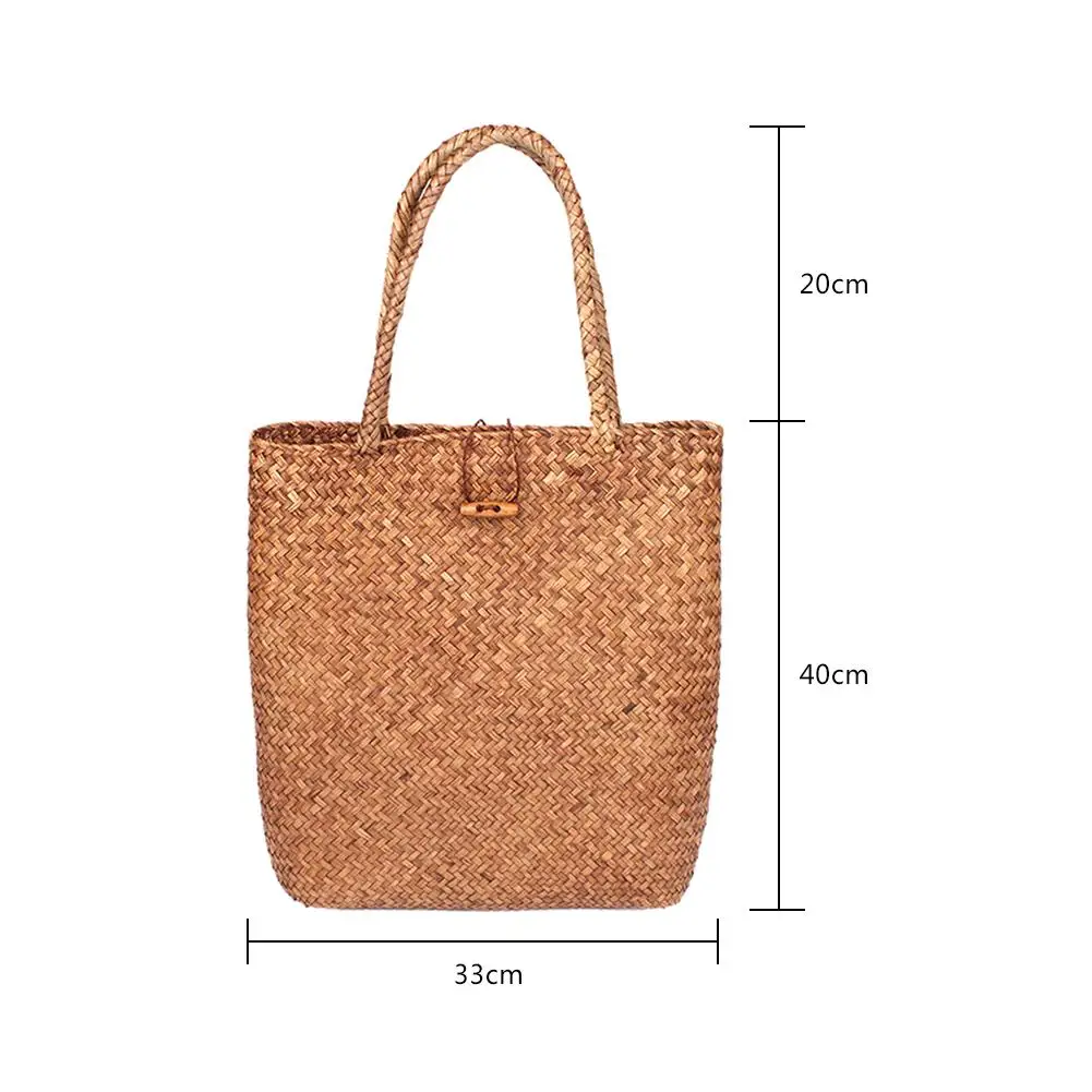 Hand Woven Large Rattan Straw Bag Flower Basket Storage Tote Female Bags Travel Handbag Shopping Braided Hand Bag For Women Girl