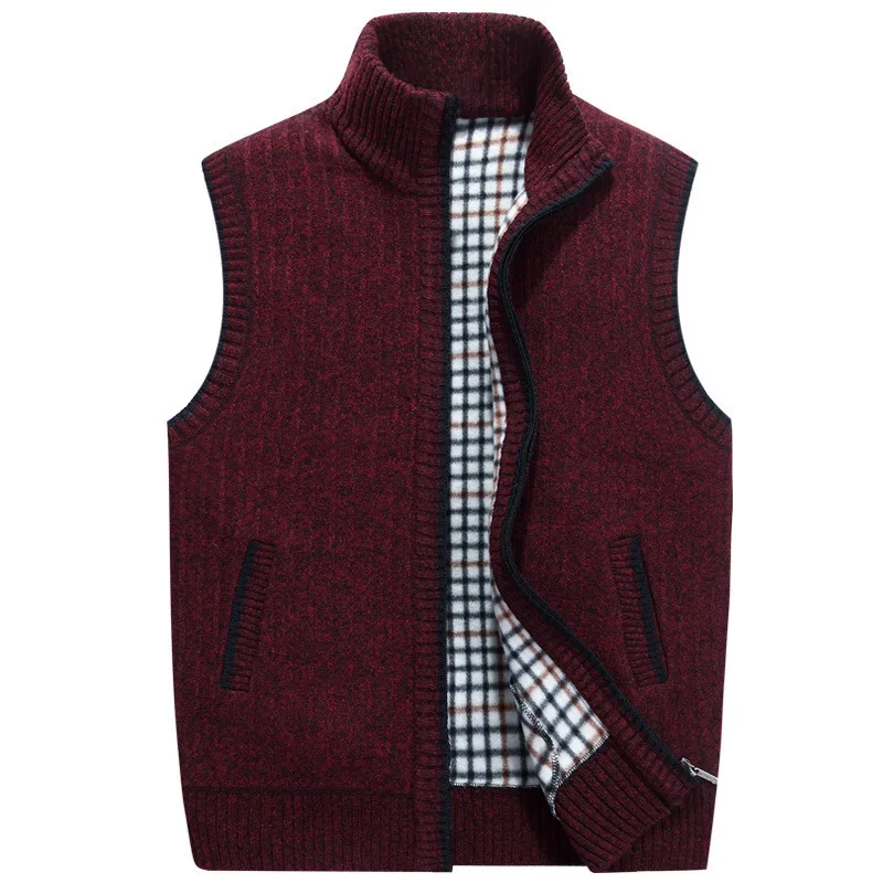 Fashion Mens Winter Wool Sweater Vest Mens Sleeveless Knitted Vest Jacket 2019 New Warm Fleece Warm Sweatercoat Plus SIze M-3XL high neck sweater men Sweaters