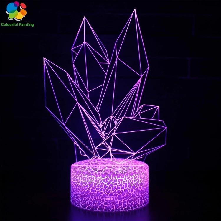 

Remote Control Art Abstract Gift 3D Light LED Crack Base Illusion Night Light 7 Colors Changing 3AA Battery Powered USB Lamp 3