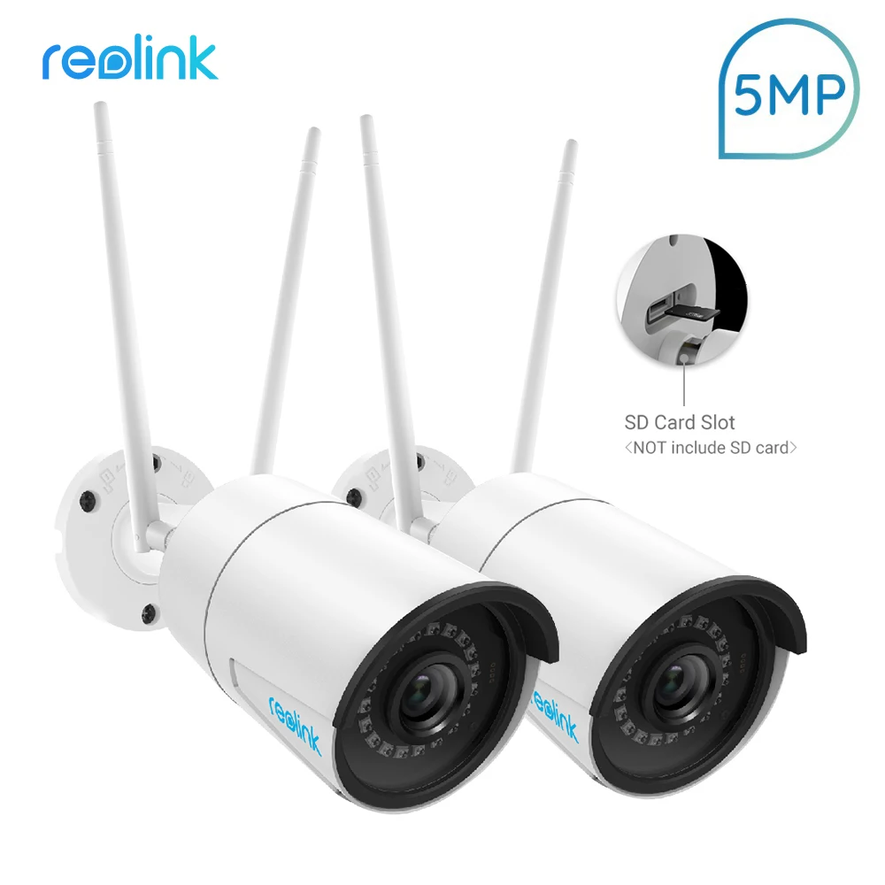 Reolink IP Camera WiFi HD 4MP/5MP 2.4G/5G With SD Card Slot Outdoor Bullet Wireless Cam RLC-410W(2 cam pack)