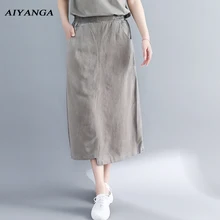 AIYANGA винтажные женские хлопковые льняные юбки 2018 весна лето