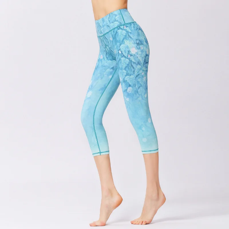 Теленок Длина капри штаны для йоги Для женщин Высокая Талия легинсы спортивные Для женщин Фитнес Printed Running Tights спортивные Леггинсы