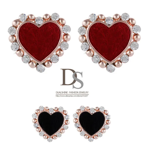 2014 New Design Fashion Jewelry alloy+rhinestone heart love Simple Stud Earrings For Women |je_002 |