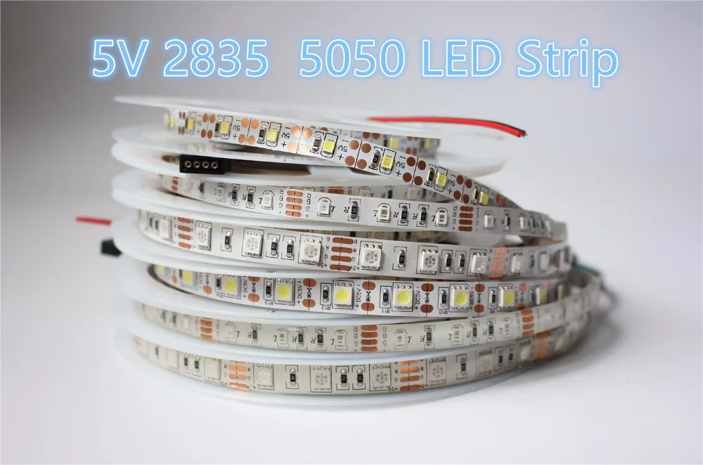 Не водонепроницаемый 5 В SMD 5050 2835 RGB Светодиодные ленты light 300 светодиодный s/5 м белый ТВ фон строка ленты ярче, чем 3528 3014;