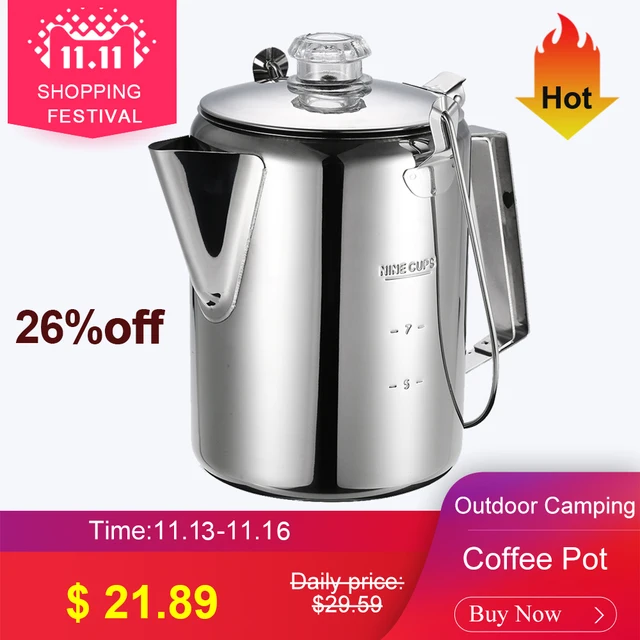 Buy Outdoor Camping Coffee Pot 9 Cup Stainless Steel