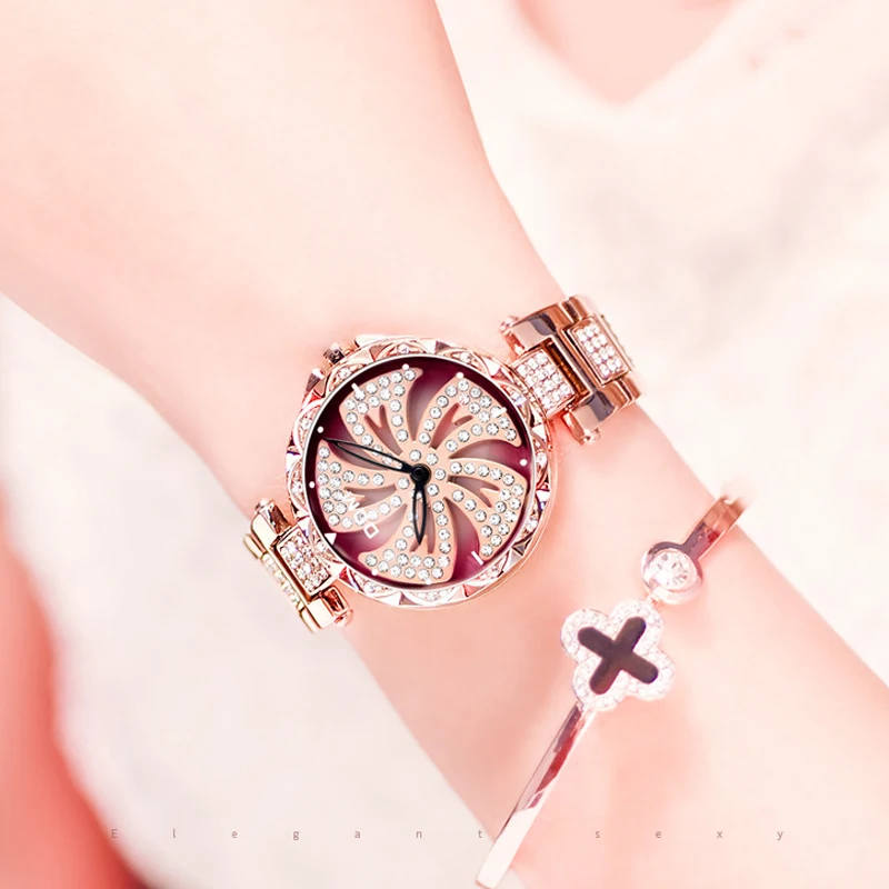 

2019 Rotate Luxury Women Watches Rose Gold Crystal Diamond Ladies Watch Waterproof female wristwatch relogio femino reloj mujer